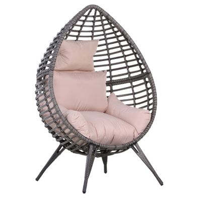 Outsunny Outdoor Egg Chair Pe Rattan Teardrop Chair With Full Body Soft Padded Cushion Grey