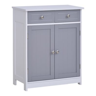 Product photograph of Kleankin 75x60cm Freestanding Bathroom Storage Cabinet Unit W 2 Drawers Cupboard Adjustable Shelf Metal Handles Traditional Style Grey White from QD stores