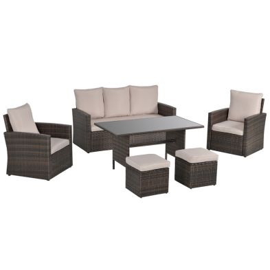 Outsunny 6 Pieces Outdoor Pe Rattan Garden Furniture Set With Three Seat