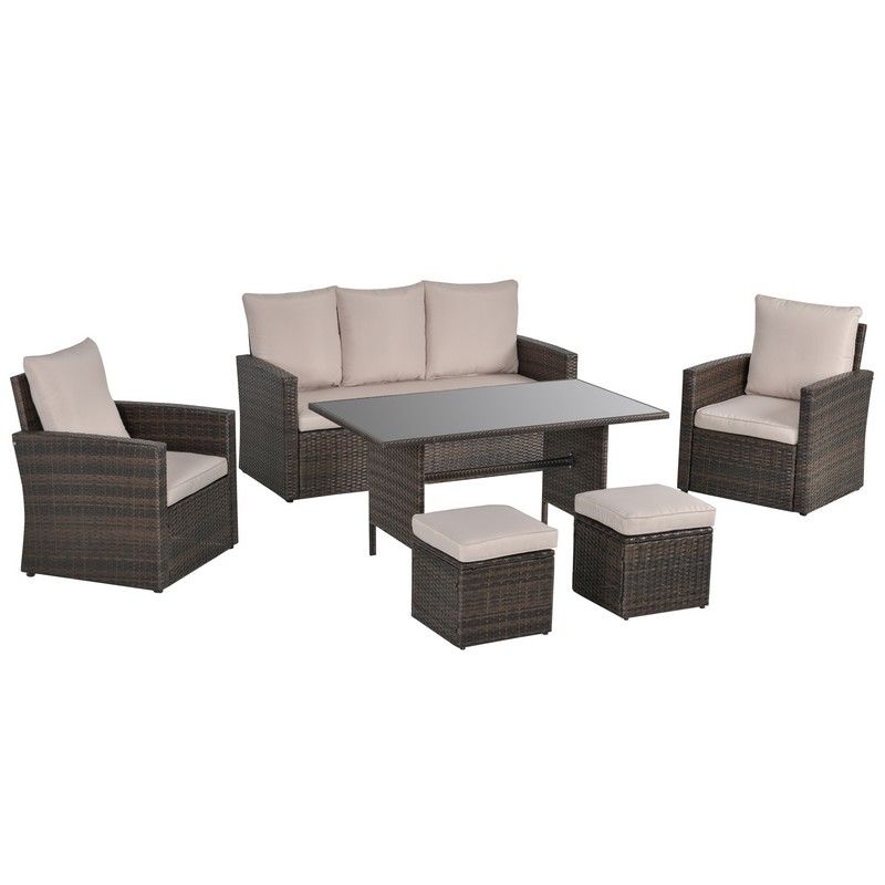 Outsunny 6 Pieces Outdoor Pe Rattan Garden Furniture Set With Three-Seat