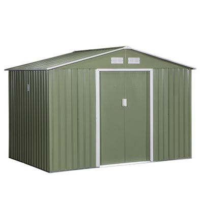Corrugated 9 X 6 Double Door Reverse Apex Garden Shed With Ventilation Steel Green By Steadfast