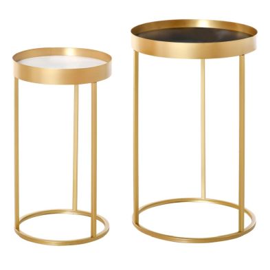 Homcom Set Of 2 Nesting Coffee Tables With Gold Metal Base