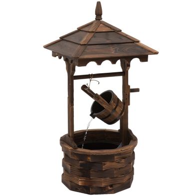 Outsunny Wooden Garden Wishing Well Fountain Barrel Waterfall Rustic Wood With Pump Garden Dcor Ornament
