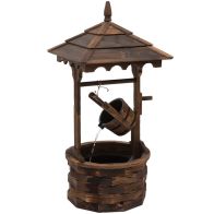 See more information about the Outsunny Wooden Garden Wishing Well Fountain Barrel Waterfall Rustic Wood With Pump Garden Dcor Ornament