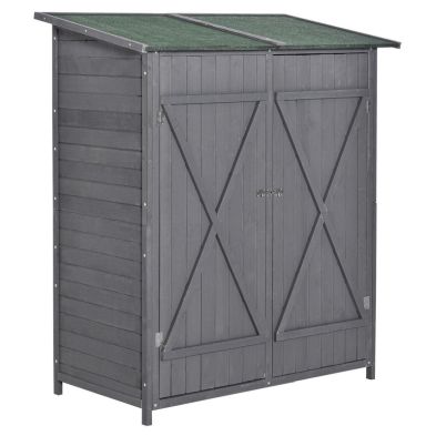 Product photograph of Fortress 160cm Double Door Pent Garden Store Lockable Fir Wood Grey By Steadfast from QD stores
