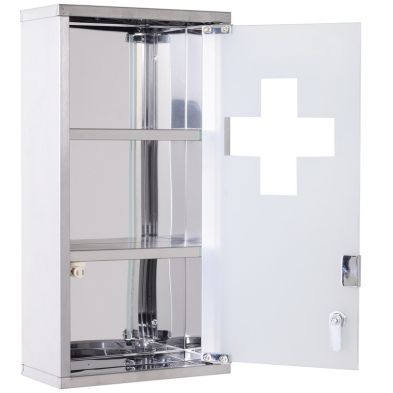Product photograph of Homcom Stainless Steel Wall Mounted Medicine Cabinet With 2 Shelves Security Glass Door Lockable 48 Cm H from QD stores