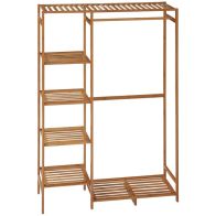 See more information about the Homcom Bamboo Clothes Rack for Bedroom Garment Rack with 6-Tier Storage Shelf Hanging Rod Clothes Rail for Living Room Entryway