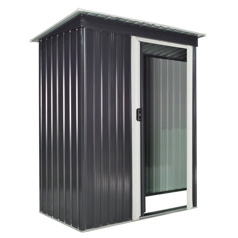Galvanised 5 x3' Single Door Pent Garden Store Steel Black by Steadfast