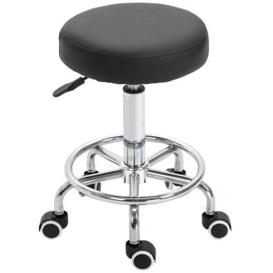 Wheeled Salan Stool Adjustable Height Steel Framed Black by Vinsetto from QD Stores