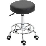 See more information about the Wheeled Salan Stool Adjustable Height Steel Framed Black by Vinsetto