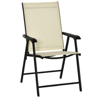 Product photograph of Outsunny Set Of 2 Foldable Metal Garden Chairs Outdoor Patio Park Dining Seat Yard Furniture Beige from QD stores