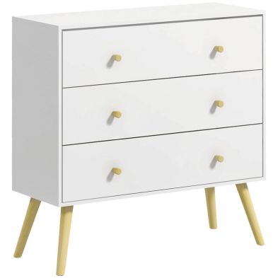Homcom Chest Of Drawers 3 Drawer Storage Organiser Unit With Wood Legs For Bedroom Living Room White