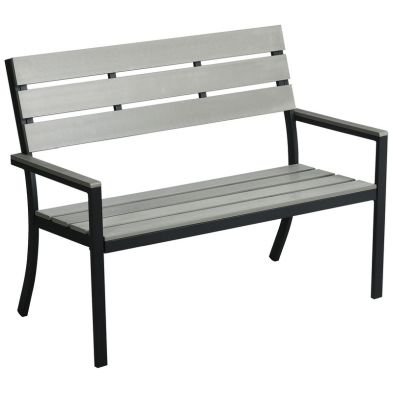 Outsunny 2 Seater Garden Bench Slatted Outdoor Bench With Steel Frame Garden Loveseat 122 X 65 X 92 Cm Grey
