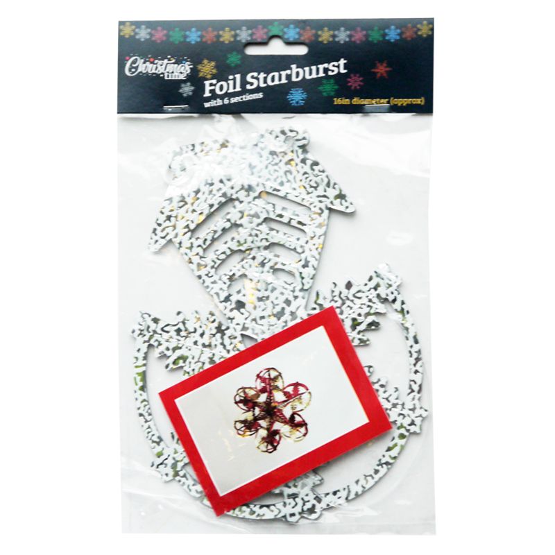 6 Section Starburst Christmas Decoration 16 Inch White &Silver