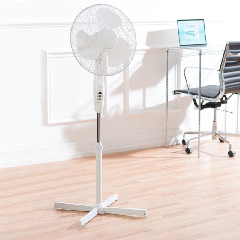 Adjustable Height 16 Inch Bargains4world Pedestal Fan 3 Speed White Cooling Fan Quiet Operation Ideal for Home and Office Oscillating 