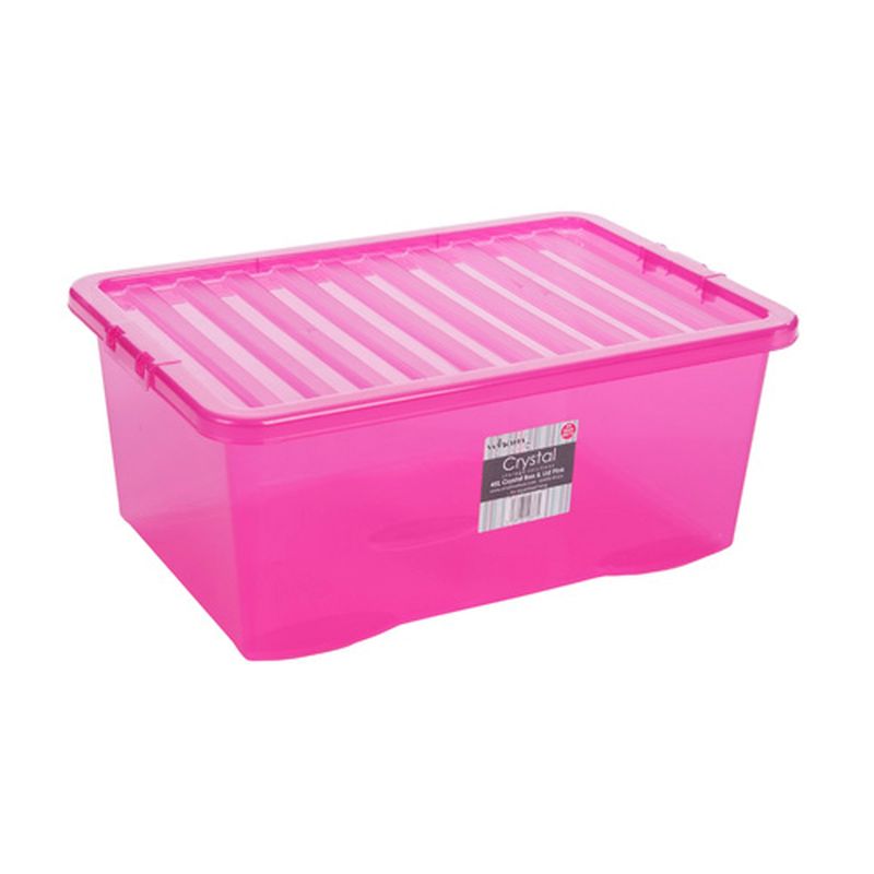 45L Wham Crystal Stacking Plastic Storage Pink Box & Clip Lid - Buy Online  at QD Stores