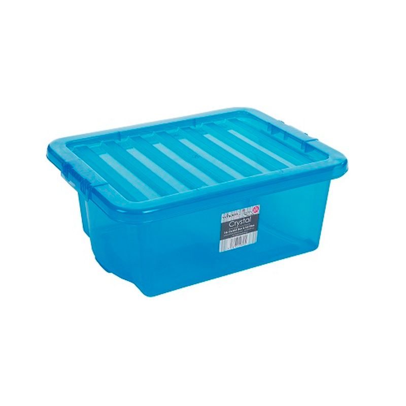 16L Wham Crystal Stacking Plastic Storage Blue Box & Clip Lid