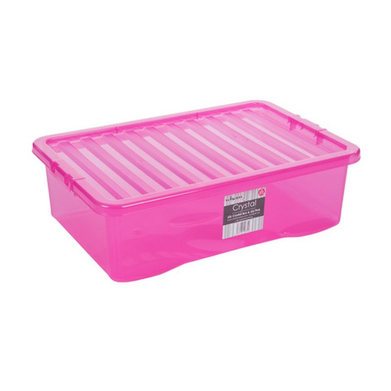 32L Wham Crystal Stacking Plastic Storage Box Pink Clip Lid
