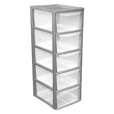 Product photograph of Plastic Storage Unit 5 Drawers 55 Litres Large - Silver Clear By Thumbs Up Bury from QD stores