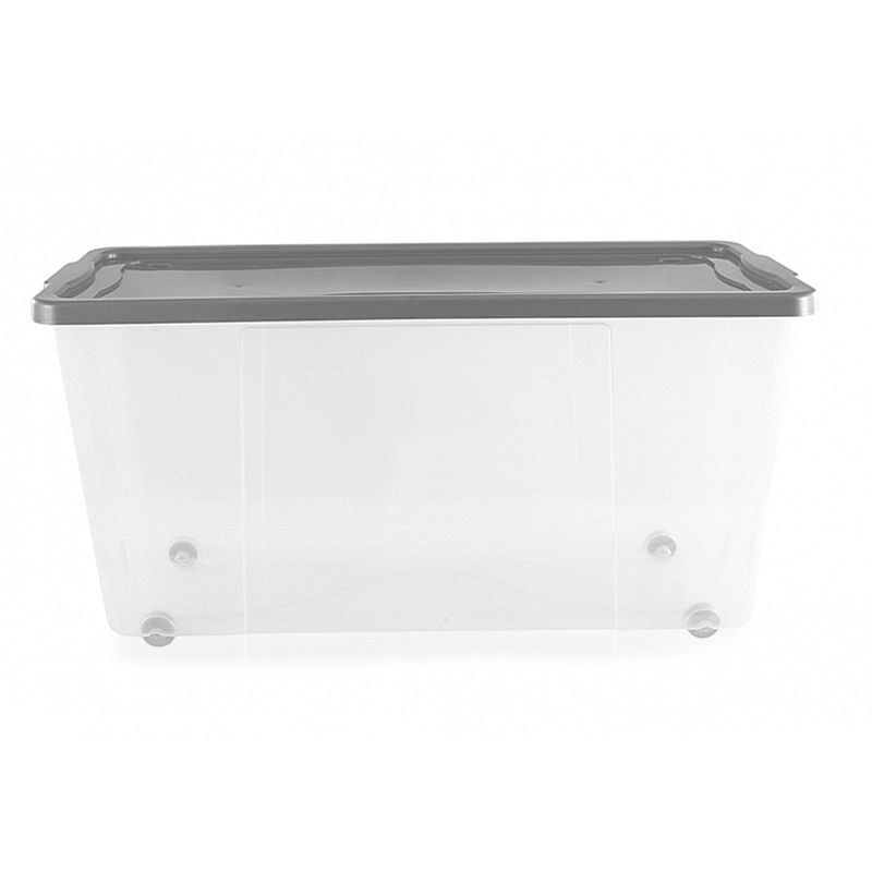 125L Thumbs Up Plastic Wheeled Stacking Storage Clear Box & Silver Lid