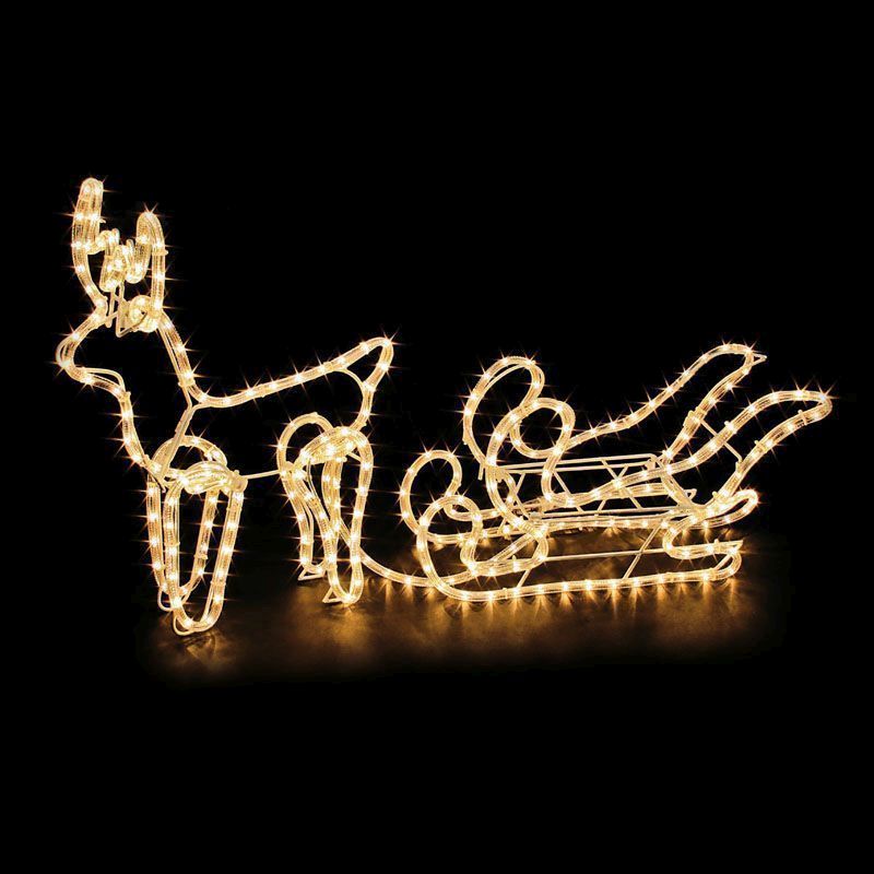 LED White Outdoor Deer & Sleigh Decorataive Light Mains 23x49cm