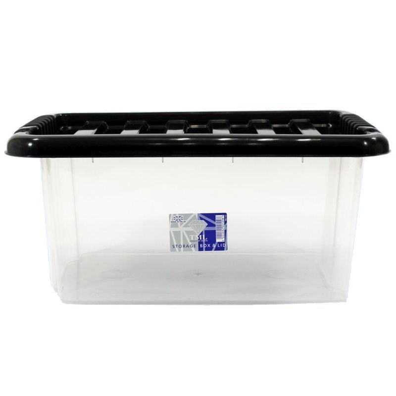 Plastic Storage Box 14 Litres - Clear & Black by TML