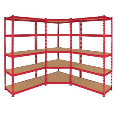 Product photograph of Steel Mdf Shelving Units 0cm - Red Set Of Three Extra Strong Z-rax 90cm Corner By Raven from QD stores
