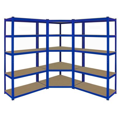 Product photograph of Steel Mdf Shelving Units 180cm - Blue Set Of Three T-rax 90cm Corner By Raven from QD stores