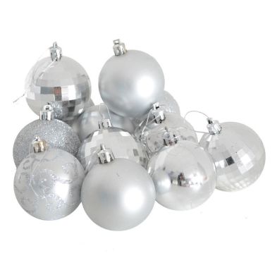 Image of 35 x Christmas Tree Baubles Decoration Silver with Glitter Pattern - 6cm by Christmas Time