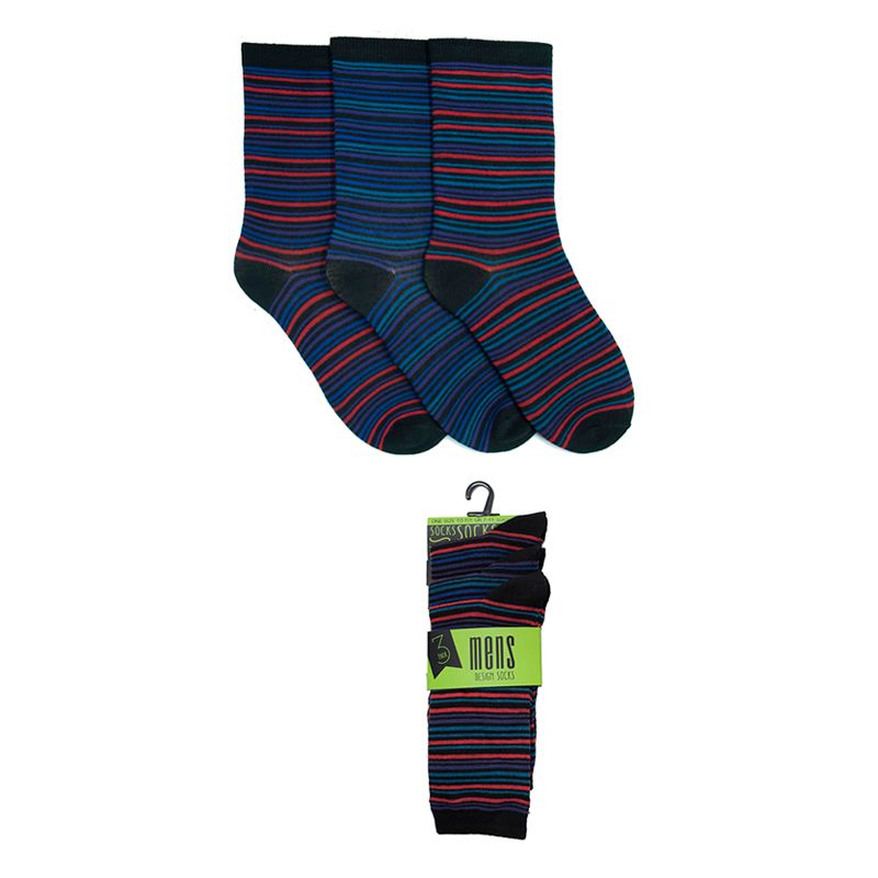 3 Pack Mens Design Stripe Socks - Purple Red & Blue