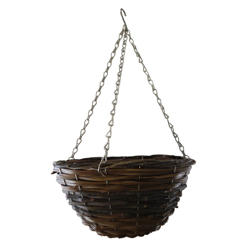 12 Inch African Hanging Basket - Two Tone Rattan Design
