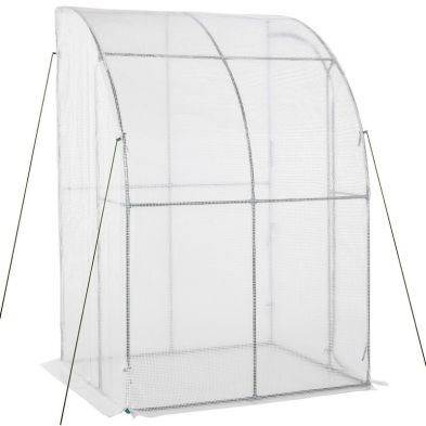 Outsunny Outdoor Walk In Lean To Wall Greenhouse With Zippered Roll Up Door And Pe Cover 143l X 118w X 212h Cm White