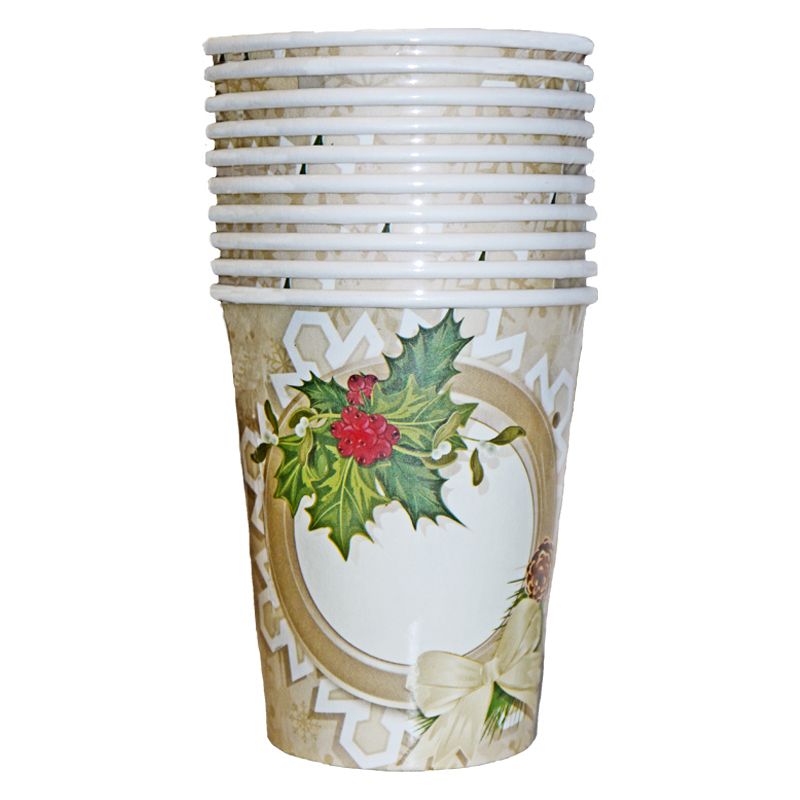 Christmas Paper Cup 10 Pack - Holly Wreath