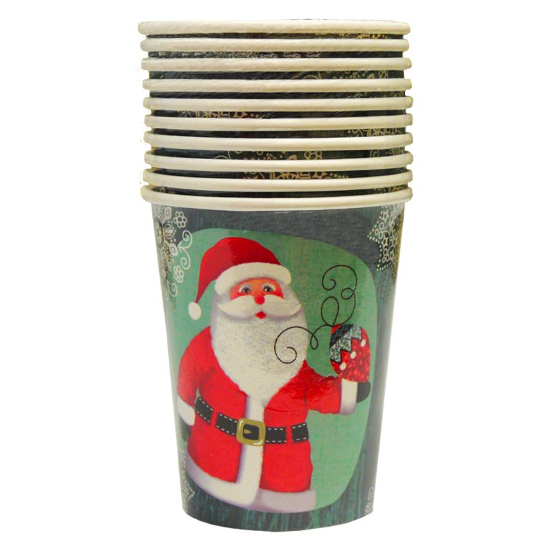 Christmas Paper Cup 10 Pack - Green Santa