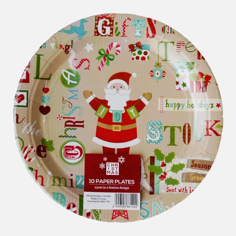 Large Christmas Paper Plates 10 Pack - Santa Text Design