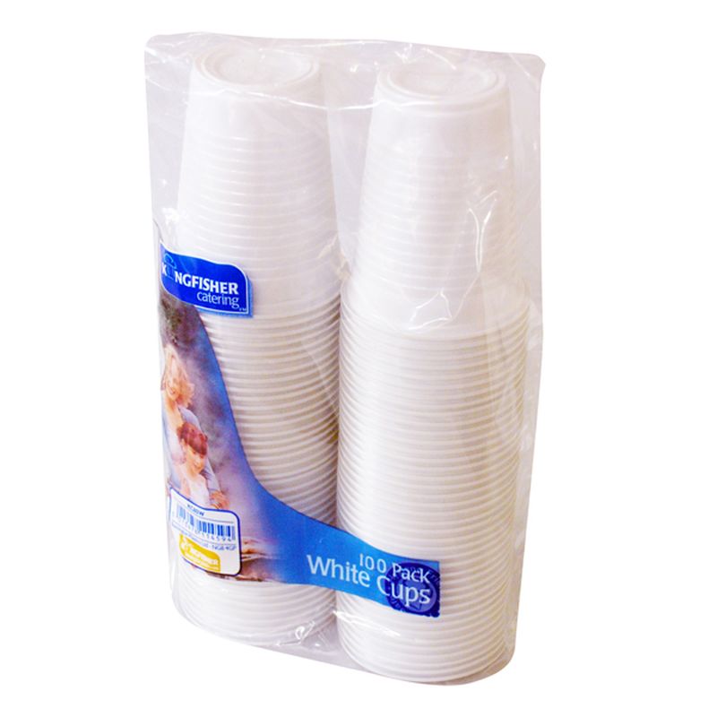 Kingfisher Plastic White Cups (Pack 100)