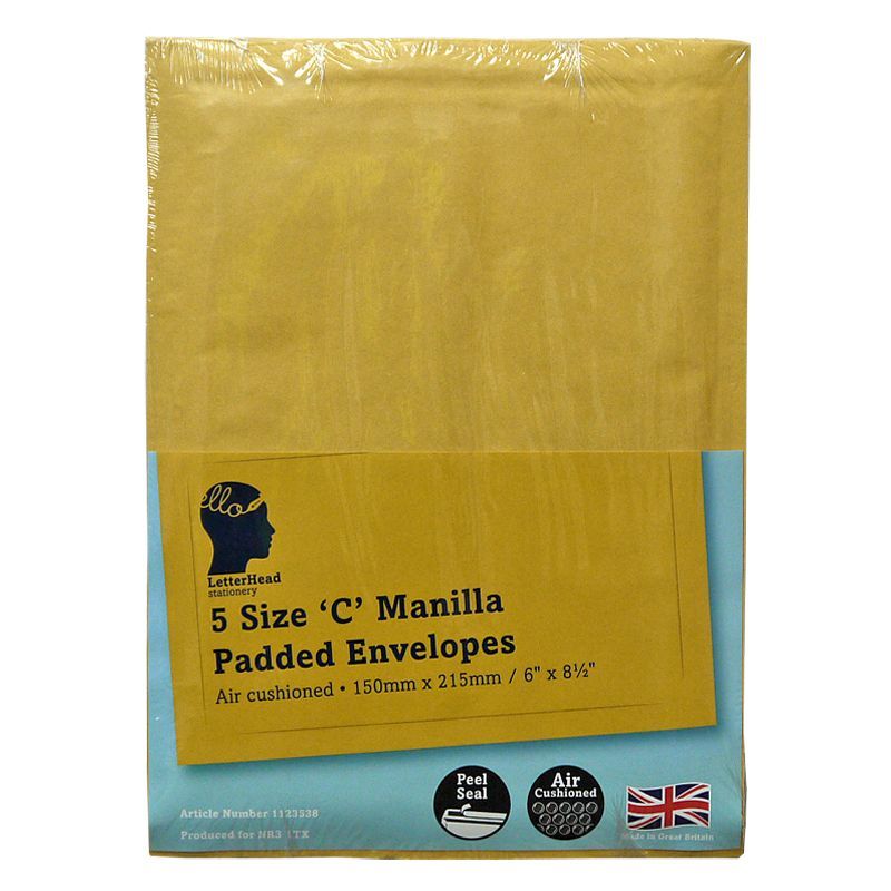LetterHead 5 Pack Manilla Padded Envelopes Size C/0