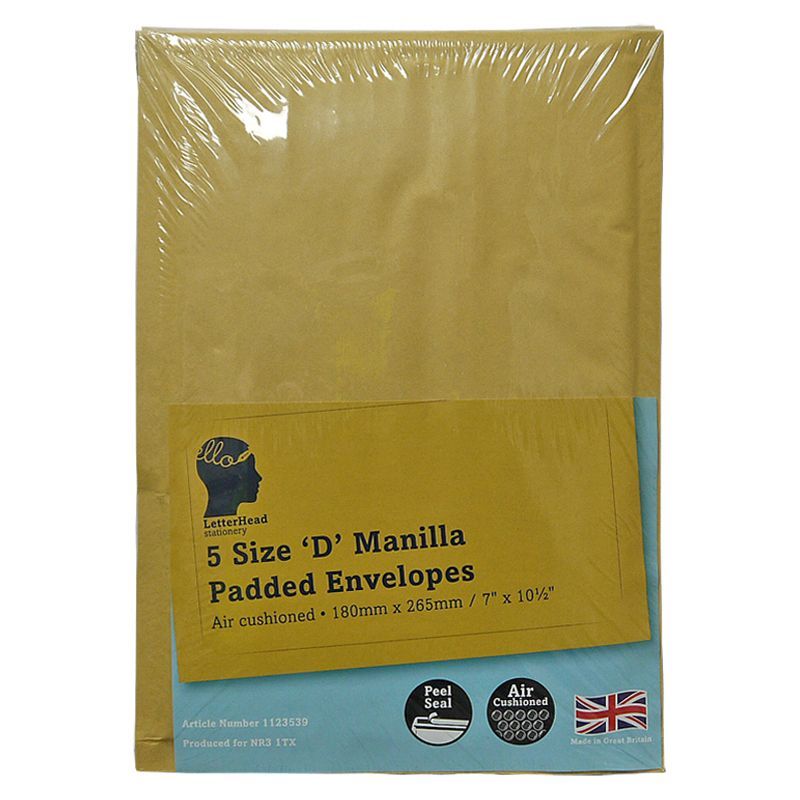 LetterHead 5 Pack Manilla Padded Envelopes Size D/1