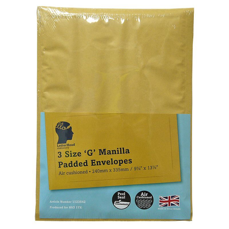 LetterHead 3 Pack Manilla Padded Envelopes Size G/4