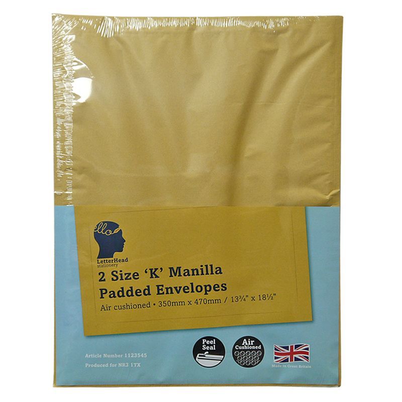 LetterHead 2 Pack Manilla Padded Envelopes Size K/7