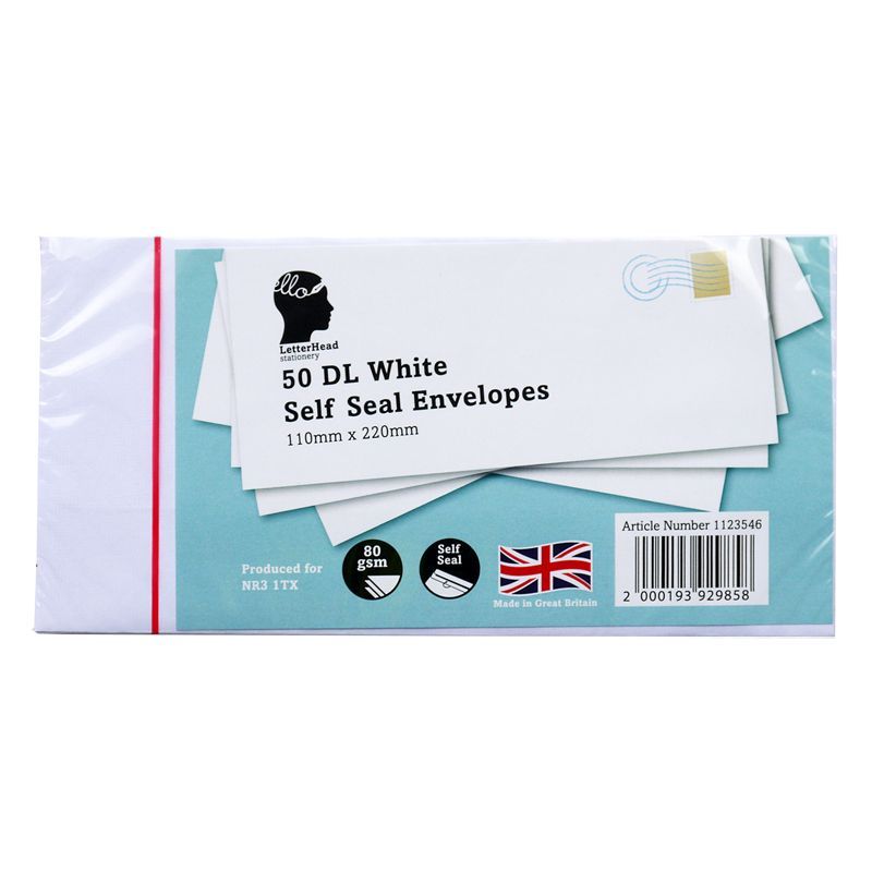 50 Pack White Self Seal Envelopes 80 gsm Size DL