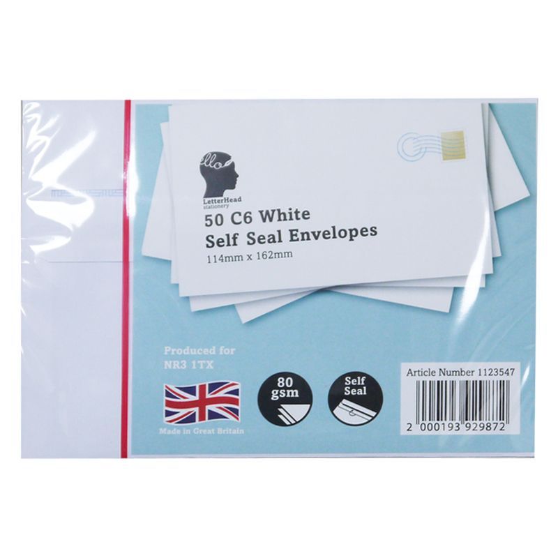 50 White Peal & Seal Envelopes 80 gsm Size C6