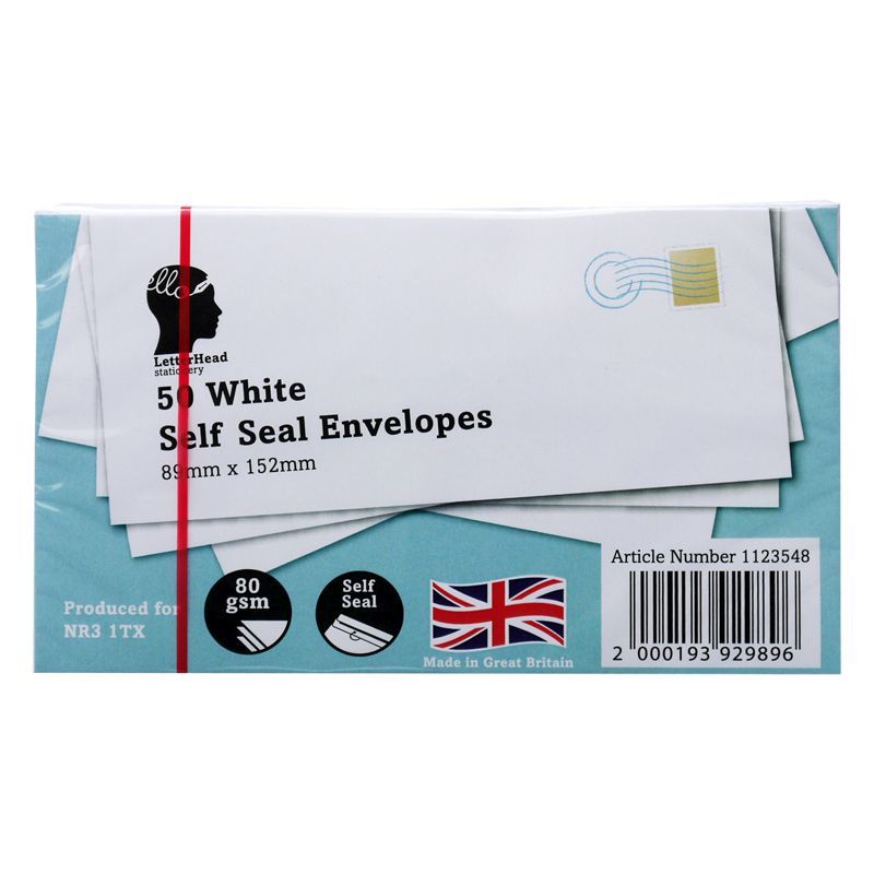 50 Pack White Self Seal Envelopes 89 x 152mm (3.5 x6 inch)