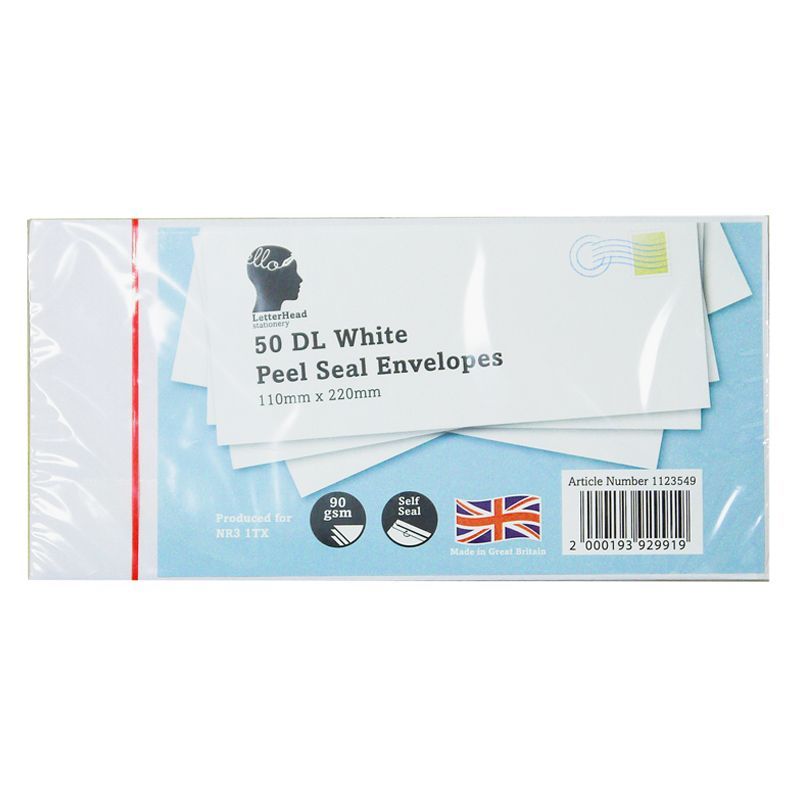 50 White Peal & Seal Envelopes 80 gsm Size DL