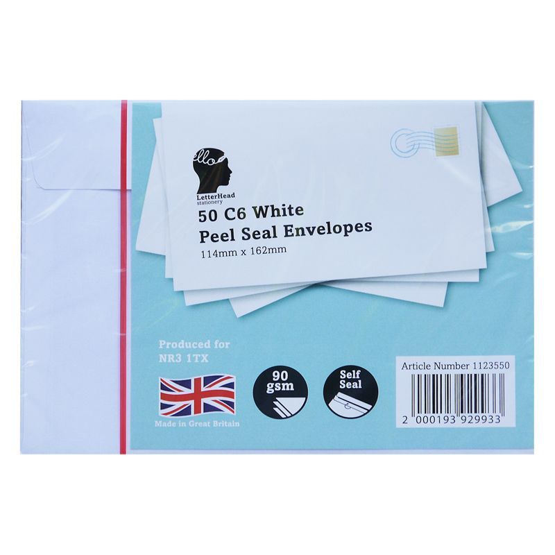50 White Peal & Seal Envelopes 80 gsm Size C6