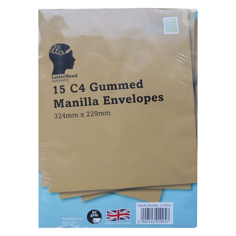 15 Manilla Gummed Envelopes 80 gsm Size C4