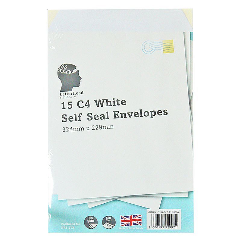 15 White Self Seal Envelopes 80 gsm Size C4
