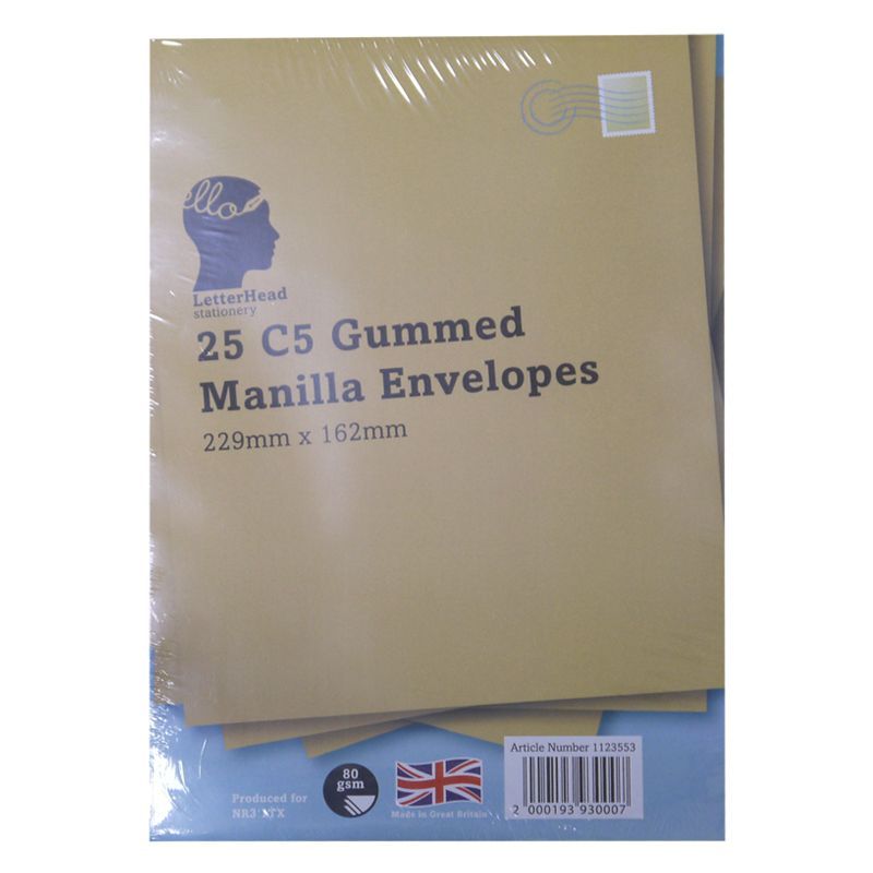 25 Manilla Gummed Envelopes 80 gsm Size C5