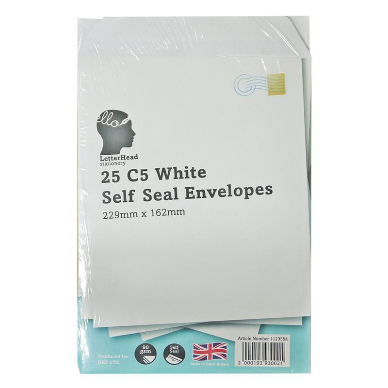 25 White Self Seal Envelopes 80 gsm Size C5