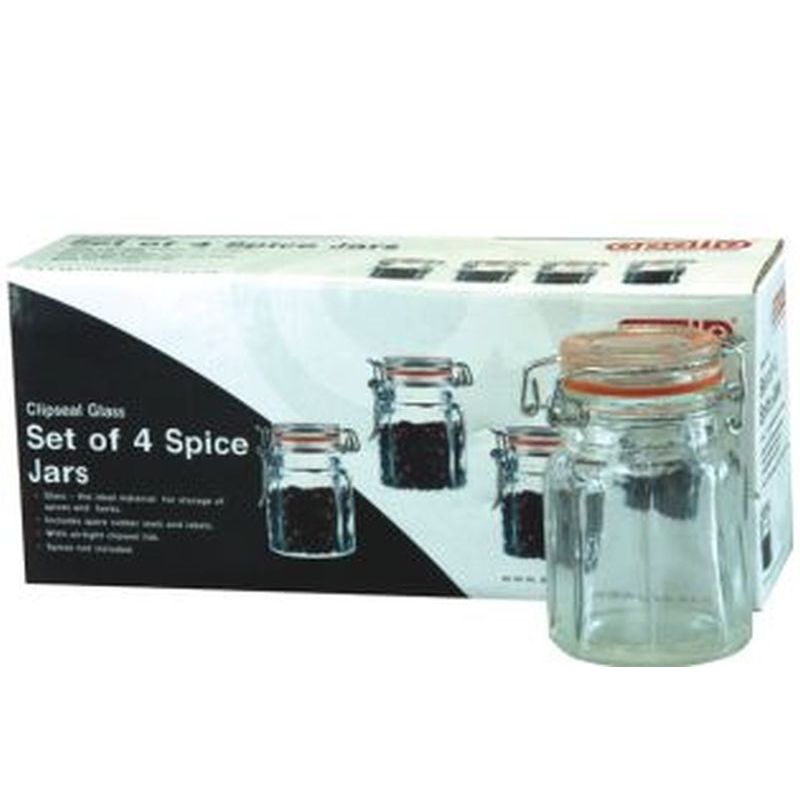 Set of 4 Glass Clip Spice Jars